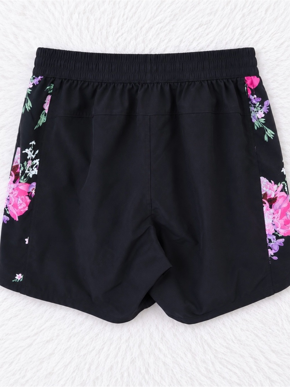 Peloton Black Women's Athletic Shorts with Pink Floral Side Panels - Picture 2 of 2